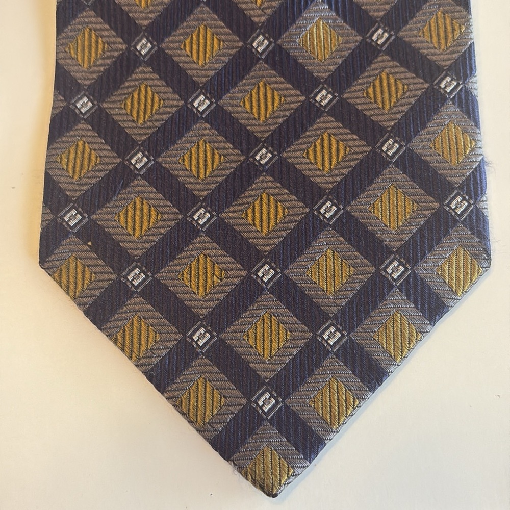 KOLTE Italy Black, Olive & Green Diamond Print 100% Silk Tie